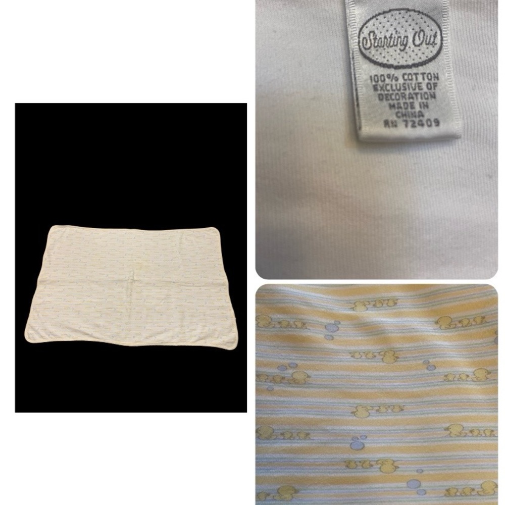 Vintage Starting Out baby blanket 100% cotton yellow striped pattern ducks.